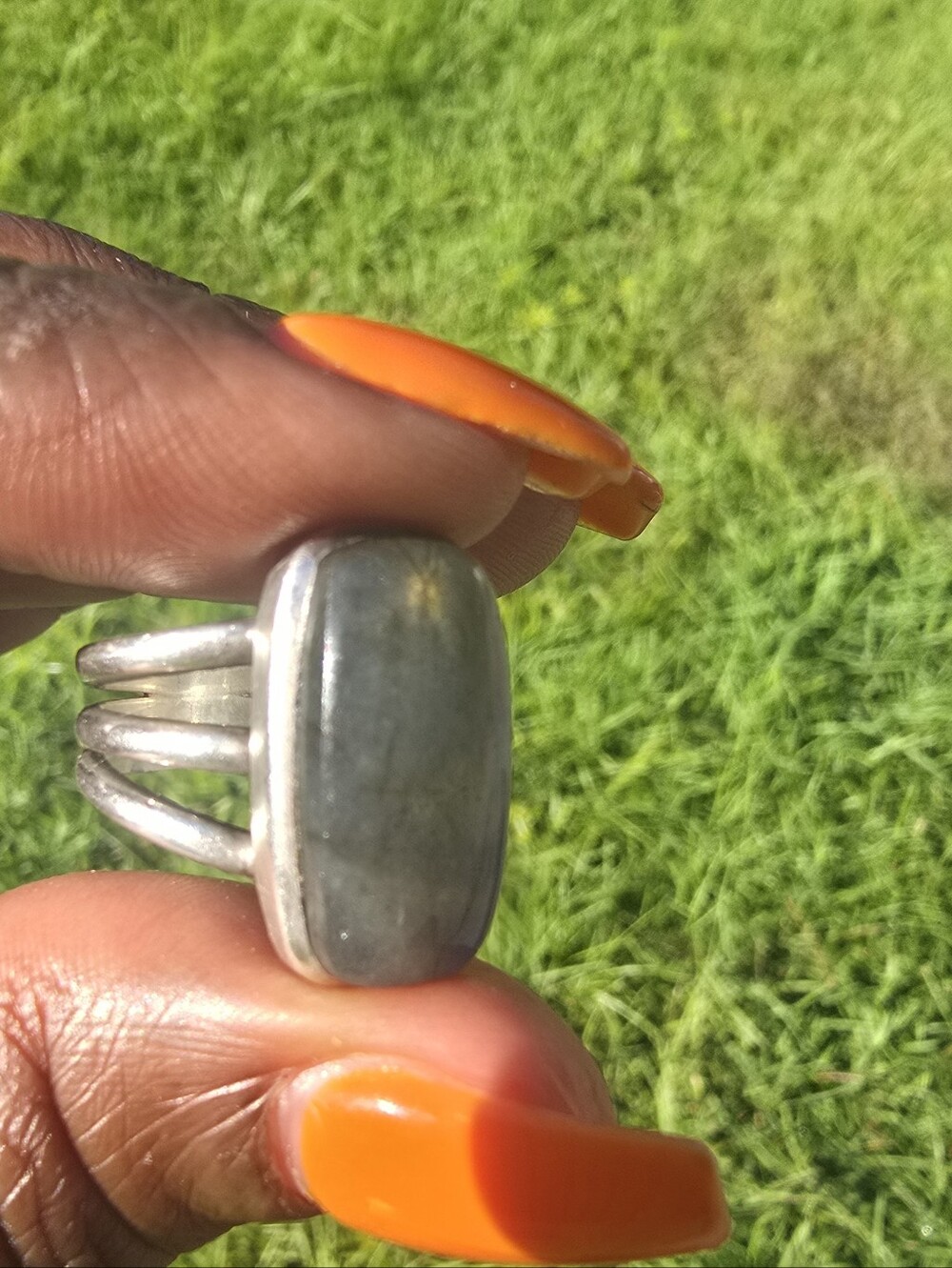 Sterling Silver Labradorite Rectangle Ring - Gray Blue Flash